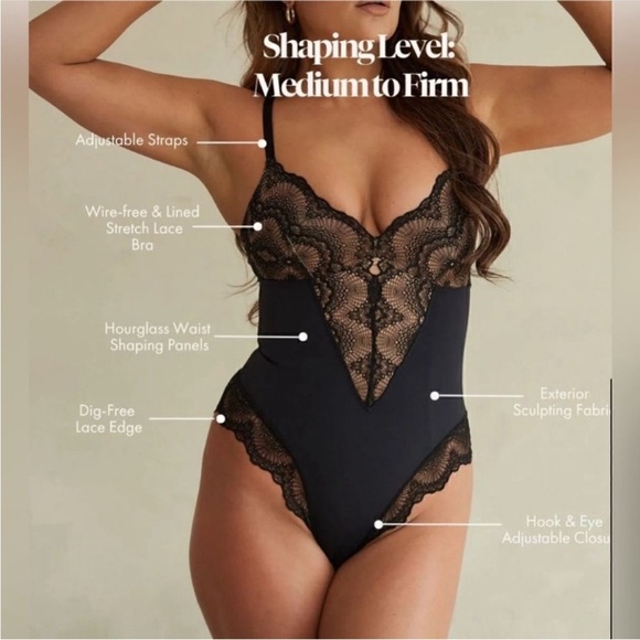 NWT Pinsy Sculpting Lace Shapewear Bodysuit Black Size M - Picture 1 of 13